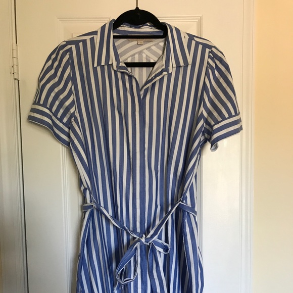 LOFT Dresses & Skirts - Loft blue and white vertical stripped shirtdress LOFT Dresses & Skirts - Loft blue and white vertical stripped shirtdress